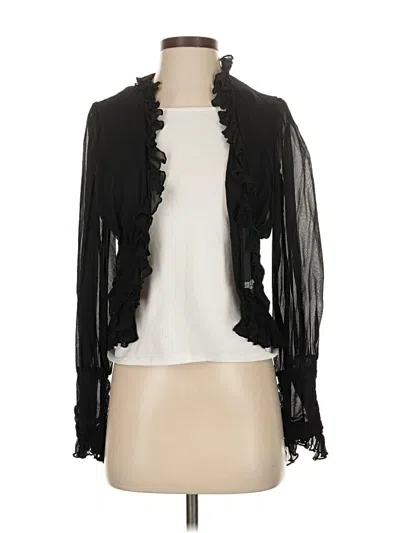 Pre-owned Tadashi Long Sleeve Silk Top Black Ruffles Neckline Tops