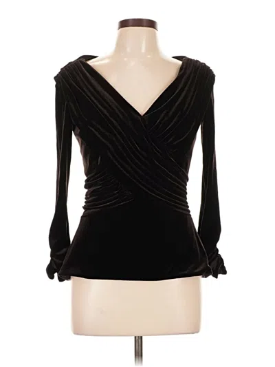 Pre-owned Tadashi Long Sleeve Top Black Plunge Neckline Tops