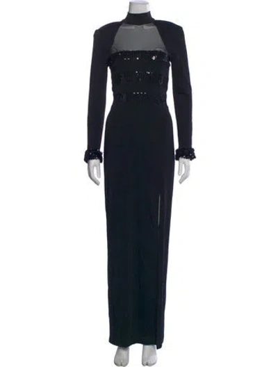 Pre-owned Tadashi Mock Neck Long Dress In Black