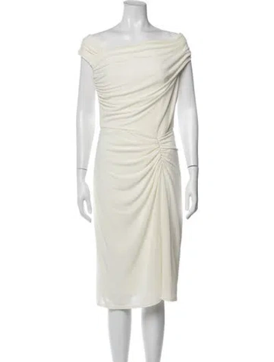 Pre-owned Tadashi Off-the-shoulder Knee-length Dress In Neutrals