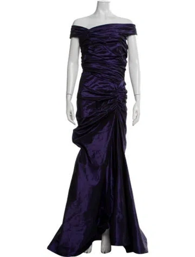 Pre-owned Tadashi Off-the-shoulder Long Dress In Purple