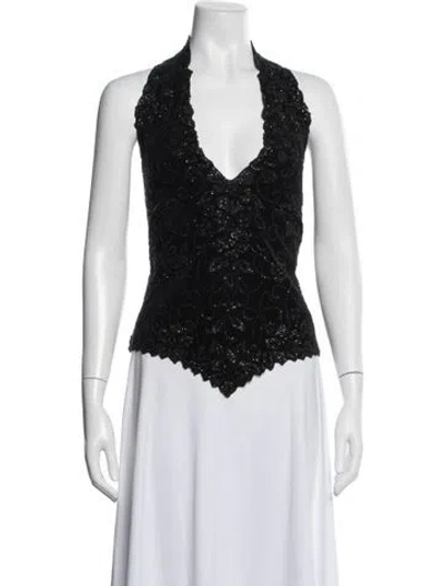 Pre-owned Tadashi Patterned Halterneck Top In Black