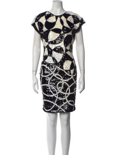 Pre-owned Tadashi Patterned Knee-length Dress In Black
