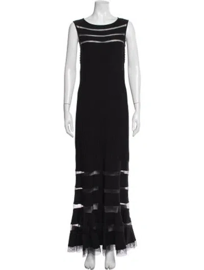 Pre-owned Tadashi Patterned Long Dress In Black