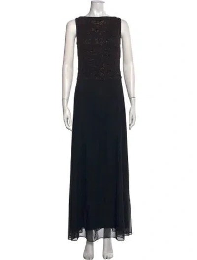 Pre-owned Tadashi Patterned Long Dress In Black
