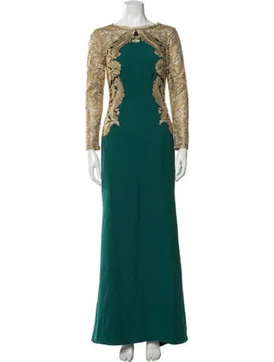 Pre-owned Tadashi Patterned Long Dress In Green