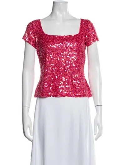 Pre-owned Tadashi Patterned Square Neckline Top In Pink