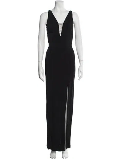 Pre-owned Tadashi Plunge Neckline Long Dress In Black