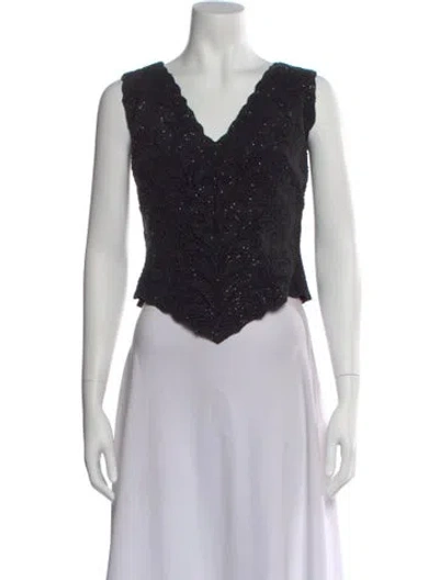 Pre-owned Tadashi Printed V-neck Top In White