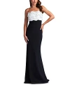 Tadashi Shoji 3d Floral Applique-bodice Gown In Ivory/black
