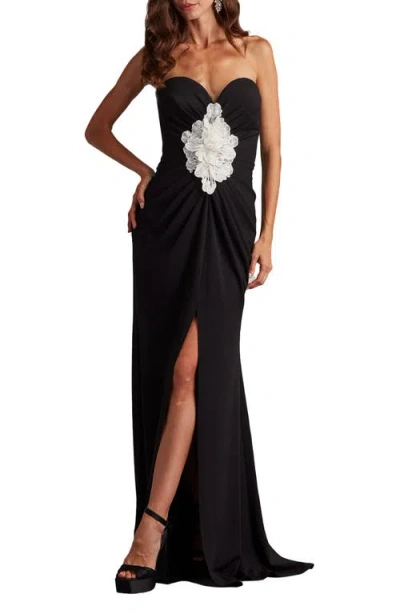 Tadashi Shoji Bos25324l Long Formal Slit Ruffle Evening Prom Dress In Black