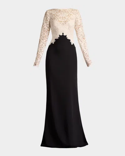TADASHI SHOJI A-LINE CREPE & SEQUIN LACE GOWN
