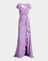 Tadashi Shoji A-line Pleated Ruffle Crepe Gown In Purple Haze