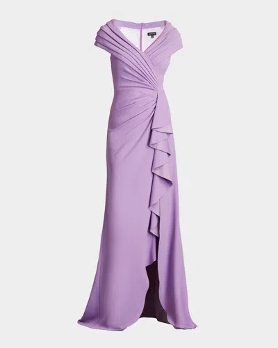 Tadashi Shoji A-line Pleated Ruffle Crepe Gown In Purple Haze