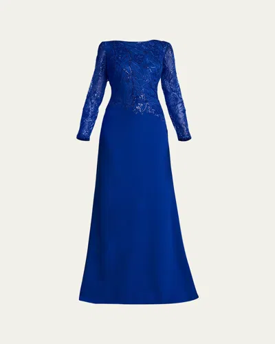 Tadashi Shoji A-line Sequin Lace & Crepe Gown In Mystic Blue