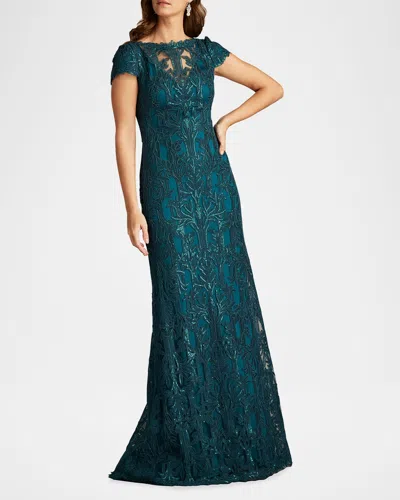 Tadashi Shoji A-line Sequin Lace Gown In Tea Leaf