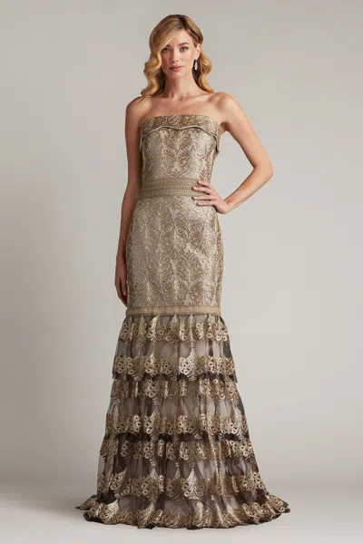 TADASHI SHOJI ABEY TIERED SEQUIN EMBROIDERED GOWN