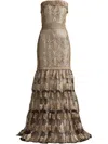 Tadashi Shoji Metallic Corded Embroidered Tulle Strapless Gown In Gold