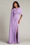 Tadashi Shoji Draped Cape Sleeve Slit Gown In Purple