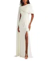 Tadashi Shoji Acadia Shawl Draped Gown In White