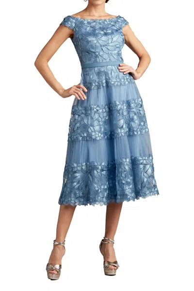 Tadashi Shoji Adriane Floral Embroidered Tea-length Dress In Blue