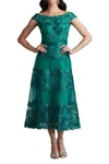 Tadashi Shoji Adriane Floral Embroidered Tea-length Dress In Green