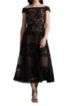 Tadashi Shoji Geometric Floral Embroidered Tulle A-line Dress