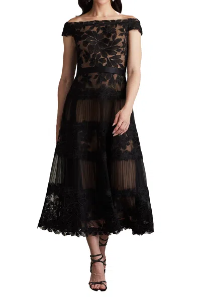 TADASHI SHOJI ADRIANE FLORAL EMBROIDERED TEA-LENGTH DRESS