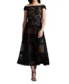 Tadashi Shoji Geometric Floral Embroidered Tulle A-line Dress In Black/ Nude