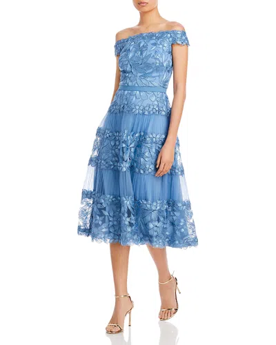 Tadashi Shoji Adriane Floral Embroidered Tea-length Dress In Blue