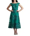 Tadashi Shoji Geometric Floral Embroidered Tulle Dress In Green