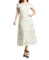 Tadashi Shoji Adriane Floral Embroidered Tea-length Dress In Ivory