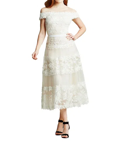 Tadashi Shoji Adriane Floral Embroidered Tea-length Dress In Ivory