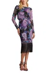 Tadashi Shoji Floral Fringe Detail Long Sleeve Dress