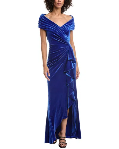 Tadashi Shoji Alavarez Velvet Waterfall Drape Gown In Brown