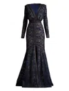 Tadashi Shoji Laser Cut Embroidered Tulle Gown In Blue