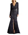 Tadashi Shoji Laser Cut Embroidered Tulle Gown In Navy
