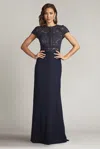 Tadashi Shoji Alg17705lxz Fitted Long Floral Lace Formal Evening Dress In Blue