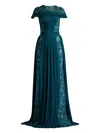 Tadashi Shoji Embroidered Tulle And Georgette Gown In Green