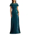 Tadashi Shoji Embroidered Tulle And Georgette Gown In Green