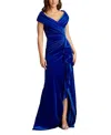 Tadashi Shoji Portrait Collar Velvet Gown In Blue
