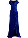 Tadashi Shoji Portrait Collar Velvet Gown In Blue