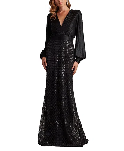 Tadashi Shoji Amalia Sequin Embroidered Gown In Black