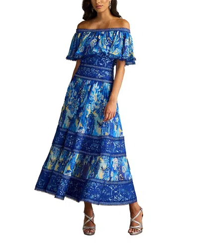 TADASHI SHOJI AMARY FLORAL PLEATED CHIFFON MIDI DRESS