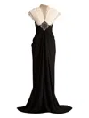 Tadashi Shoji Textured Crepe Contrast Gown In Black
