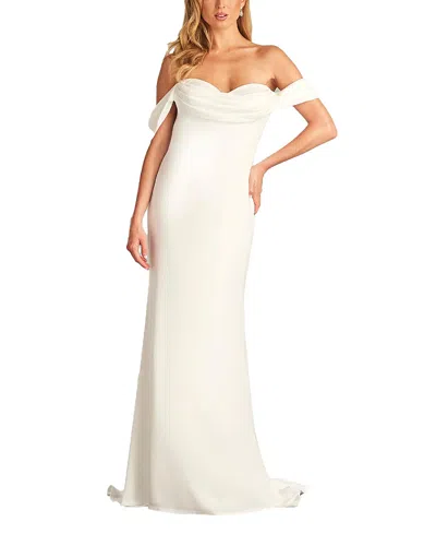 Tadashi Shoji Amishta Off-the-shoulder Crepe Gown In Light Beig