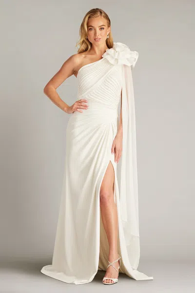 Tadashi Shoji Amoret Rosette Shoulder Gown In White