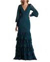 Tadashi Shoji Aponi Tiered Embroidered Gown In Blue