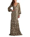 Tadashi Shoji Aponi Tiered Sequin Embroidered Gown In Bronze
