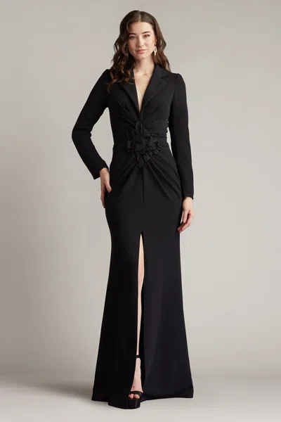 Tadashi Shoji Ardela Center Front Ruffle Gown In Black